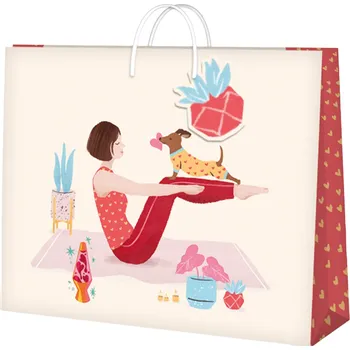 Party dekorace Dárková taška malá - Jóga s pejskem (22,9 × 9,8 × 17,8 cm)