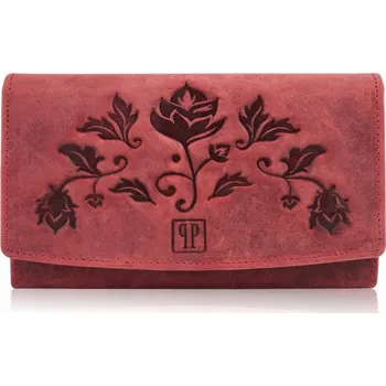 Peněženka Dámská kožená peněženka Paolo Peruzzi červená RFID s květinovým vzorem