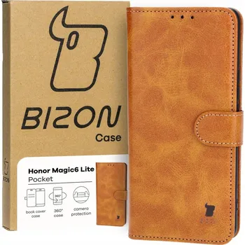 Pouzdro na mobilní telefon Flipové pouzdro Bizon pro Honor Magic6 Lite, hnědé
