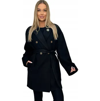 Dámský kabát Dámský kabát Och Bella černý klasický XL dvouřadý bez kapuce