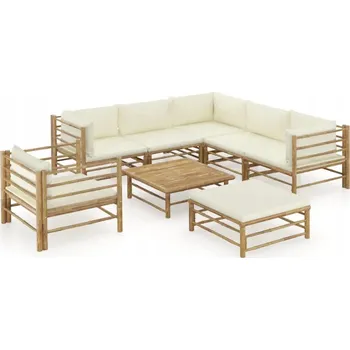 VidaXL 8dílná zahradní souprava, krémové polštáře, bambus