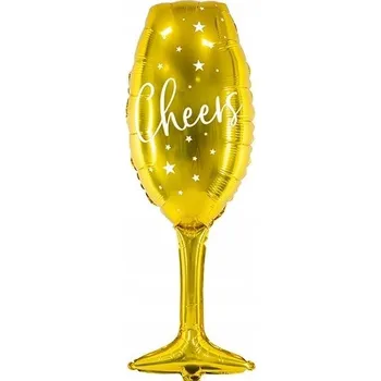 Balónek Fóliový balónek sklenice zlatá Cheers Silvestr 28x80cm