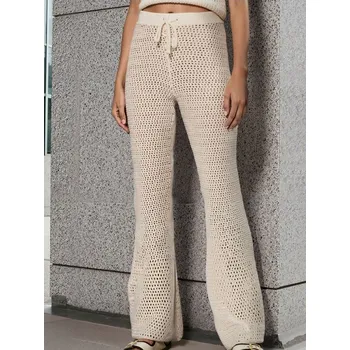 Dámská móda Sinsay - Pletené kalhoty se širokými nohavicemi - krémová - 775CZ-01X - 775CZ-01X-M