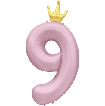 Set školních potřeb Balónek fóliový 82 cm světle růžový s korunkou číslo 9