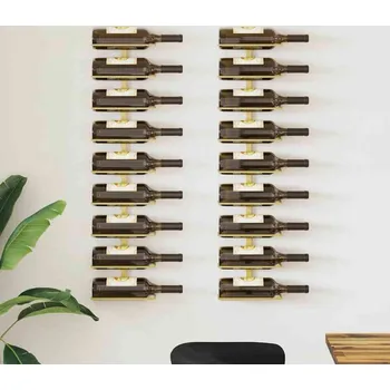 Stojan na víno vidaXL Nástěnné stojany na víno na 9 lahví 2 ks železo [289562] Barva: zlatá