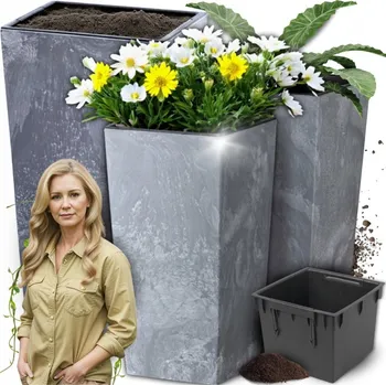 Květináč Květináč se vložkou zahradní sada 30x55 cm plastový matný betonový vzhled