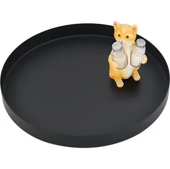 Yvttve dekorativní podnos černý kulatý | Kulatý servírovací tác Černý matný designový dekorativní