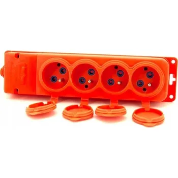 Elektrická zásuvka 4x zásuvka "gumová" oranžová s víkem hermetický IP44 250V, 16A, 2P+Z, typ E
