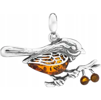 Přívěsek Vrabec STŘÍBRNÝ oxidovaný přívěsek JANTAR