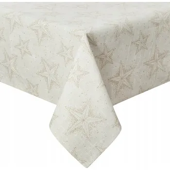 Vánoční ubrus Winter krémovozlatý/hvězdičky, 140 x 220 cm
