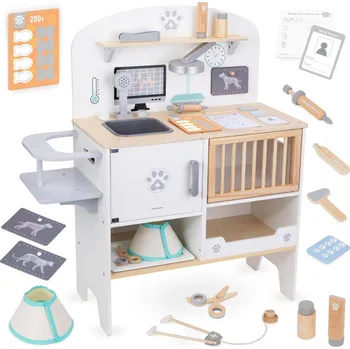 Dřevěná hračka Dřevěná nemocnice, veterinární klinika pro zvířata - sada veterináře MAMABRUM