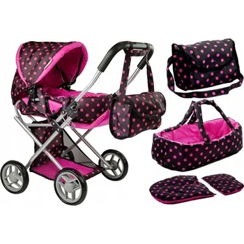 Kočárek pro panenku Kočárek pro panenky Alice s nosítkem a taškou, černo-růžový