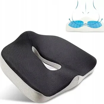 Polštář POLŠTÁŘ Z PAMĚŤOVÉ PĚNY 40X34,5X8,5 CM ŠEDÝ DO KANCELÁŘE AUTA NA ŽIDLI