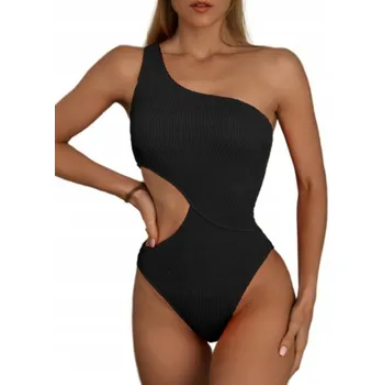 Dámské plavky JEDNODÍLNÉ PLAVKY NA JEDNO RAMENO ČERNÉ S VÝŘEZY XL