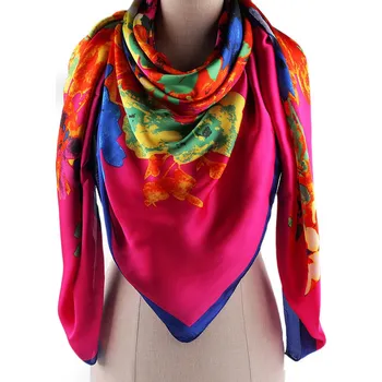 Šátek Velký saténový šátek s květy 130x135 cm Varianta: 21 pink, Balení: 1 ks