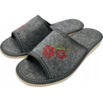 Pracovní obuv Pantofle z filcu, domácí obuv, protiskluzové, výšivka květin, velikost 41