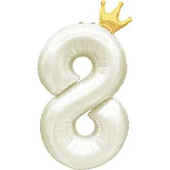 Set školních potřeb Balónek fóliový 82 cm světle krémový s korunkou číslo 8