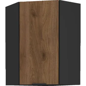 Kuchyňská linka Nábytek PEGAS s.r.o. Horní rohová skřínka MONZA - 60x60 GN-90 1F (45°), Černá mat/Ořech