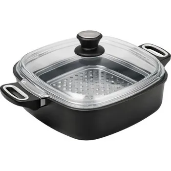 Hrnec SKK Maestro Indukční hranatý titanový kastrol 28×28/8 cm s parní vložkou a poklicí