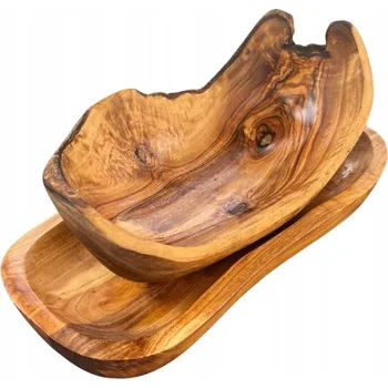 Sada Oválná Mísa z Olivového Dřeva DMIO20 s Podnosem na Chuťovky