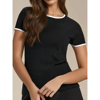 Sinsay - Tričko s kontrastní lemovkou - černá - XW227-99X - XW227-99X-XXS