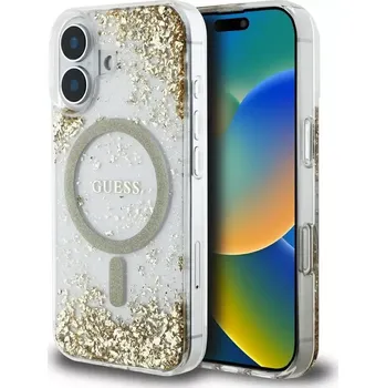 Pouzdro na mobilní telefon Guess HC Resin Bottom Glitter MagSafe pro iPhone 16 zlaté