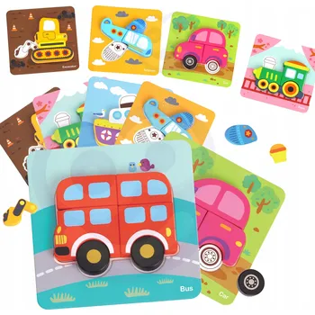 Dřevěná hračka Dřevěné puzzle stavebnice Vozidla Montessori FSC Woopie Green