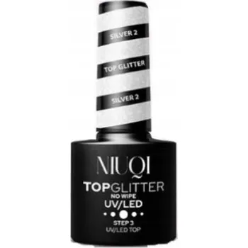 Lak na nehty NIUQI Top s glitry bez výpotku Stříbrný 2 UV/LED 5 ml