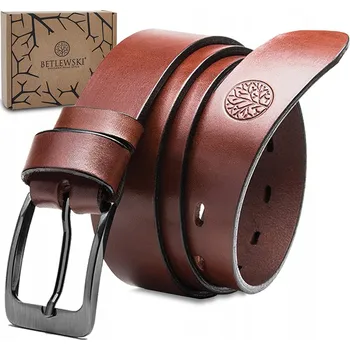 Opasek KOŽENÝ OPASEK Pánský Betlewski hnědý klasický kožený opasek v krabičce