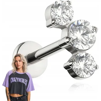 Piercing Titanový labret piercing do ucha stříbrný 1,2/8