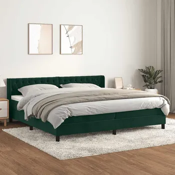Postel vidaXL Box spring postel s matrací 200x200 cm samet [3131163] Barva: Tmavě zelená