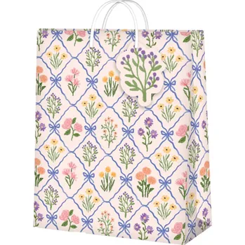 Party dekorace Dárková taška malá - Květiny v mašličkách (17,8 × 9,8 × 22,9 cm)