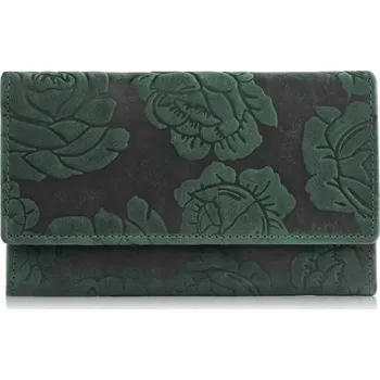 Peněženka Dámská kožená peněženka velká s květinovým vintage vzorem zelená RFID Paolo Peruzzi