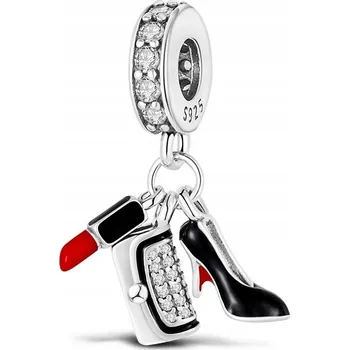 Přívěsek Charms Stříbro 925 Přívěsek Ženské Atributy Rtěnka Kabelka Bota Lodička