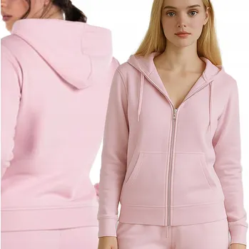 Dámská mikina Hladká Rozepínací Mikina dámská tepláková mikina s kapucí a kapsami Růžová XL