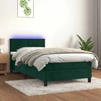 Ložnice vidaXL Box spring postel s matrací a LED 100x200 cm samet [3134389] Barva: Tmavě zelená