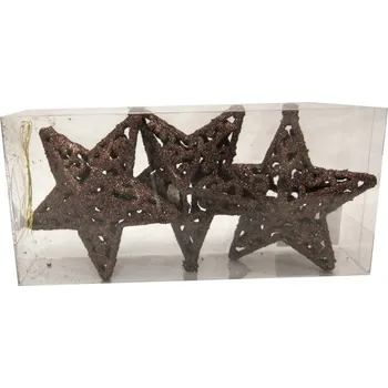 Vánoční dekorace Vánoční Baňky Hvězdičky STŘÍBRNÉ 10,5 cm 3ks