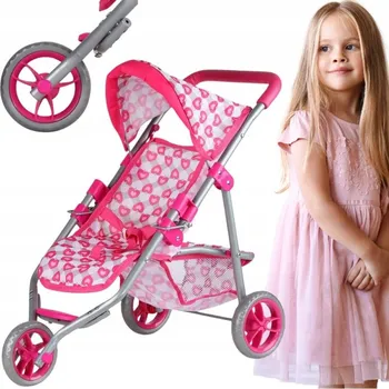 Kočárek pro panenku WOOPIE ROYAL Tříkolový Kočárek pro Panenky Srdce Růžový
