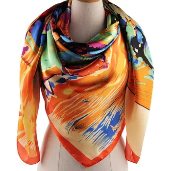 Šátek Velký saténový šátek s květy 130x135 cm Varianta: 24 oranžová, Balení: 1 ks