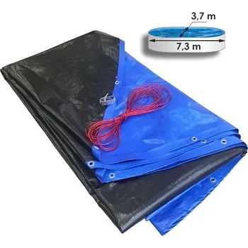 Bazén Zimní plachta na oválný bazén 7,3 x 3,7 m modro-černá 200g/m2