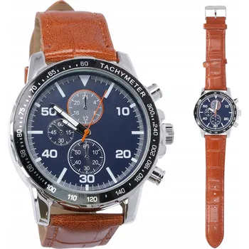 Hodinky Pánské hodinky brązowy kožený opasek, modrý ciferník, dárek pro manžela