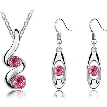 Souprava šperků Náhrdelník + náušnice růžové s krystaly (Soupravy šperků pro ženy)
