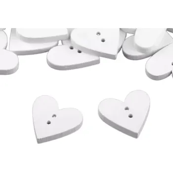 Knoflík Dřevěný dekorační knoflík srdce (5ks) - bílá