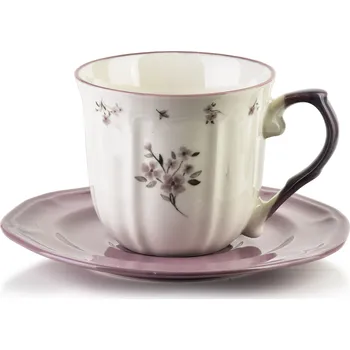 Porcelánový hrnek ROSALIE 220 ml s podšálkem krémový