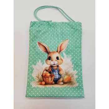 Stahovací pytlík digitální tisk 27 x 20 cm - zajíček na tyrkysové