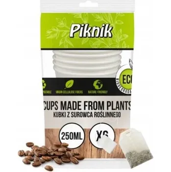 Jednorázové nádobí Kelímek z cukrové třtiny PIKNIK 250ml 6 ks Ekologický z rostlinného materiálu