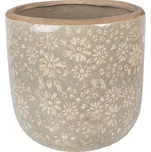 Šedý antik keramický obal na květináč s květy XL - Ø 20*19 cm