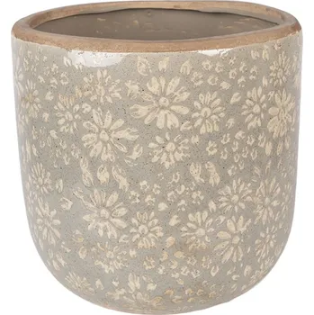 Obal na květináč Šedý antik keramický obal na květináč s květy XL - Ø 20*19 cm