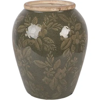 Váza Zelená keramická váza s květy Timothée L - Ø 16*20 cm