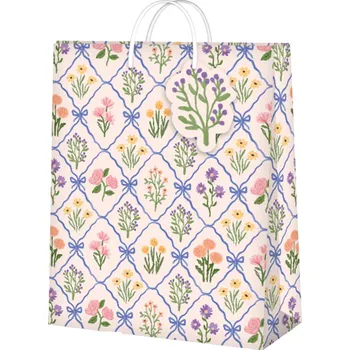 Party dekorace Dárková taška velká - Květiny v mašličkách (26 × 12,7 × 32,4 cm)